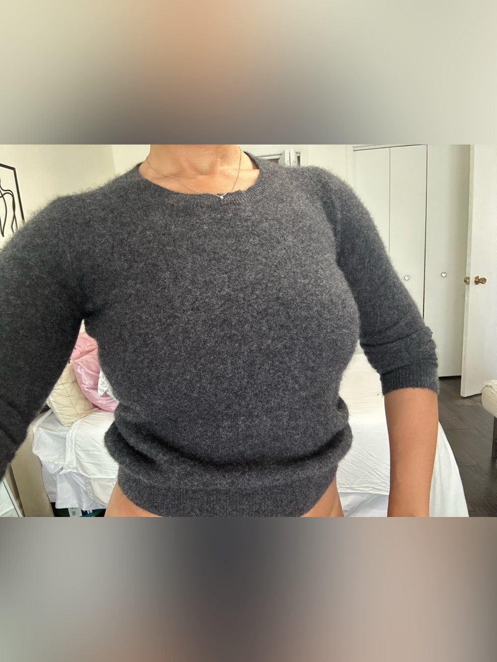 Cozy Women’s Crewneck Fuzzy Sweater - Charcoal Gray